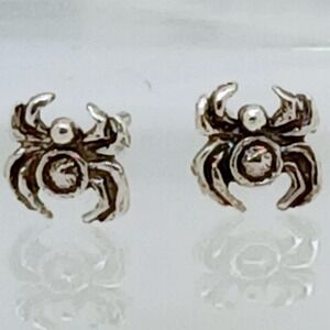 Vintage 90s Sterling Silver Spider Stud Earrings Minimalist Arachnid 925 Jewelry
